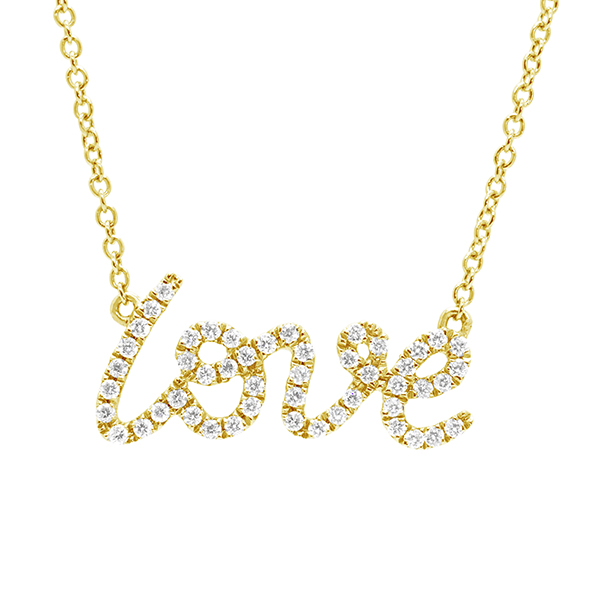 18K Diamond Love Pendant on Cable Chain